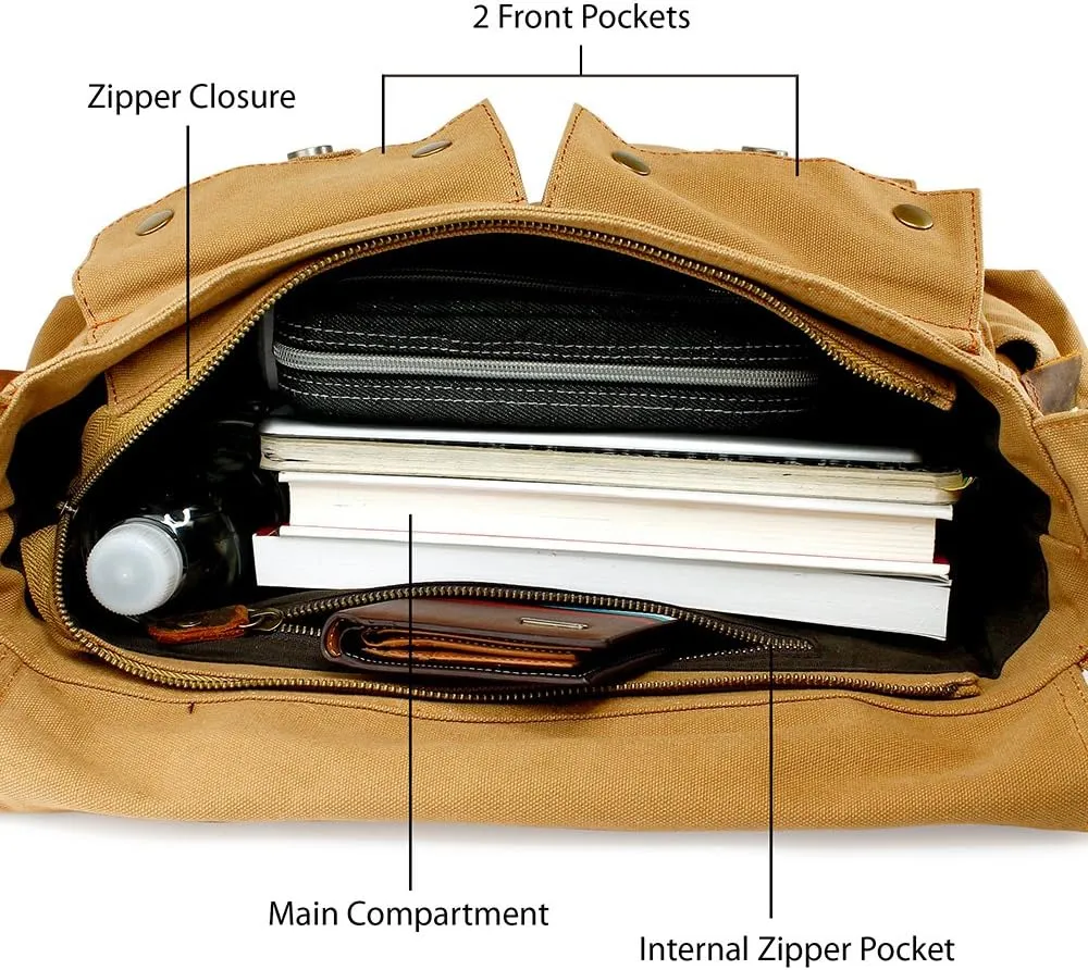 Messenger Bag for Laptop Vintage Canvas Leather Crossbody Satchel Shoulder Computer Bag Travel Office Messenger Bag
