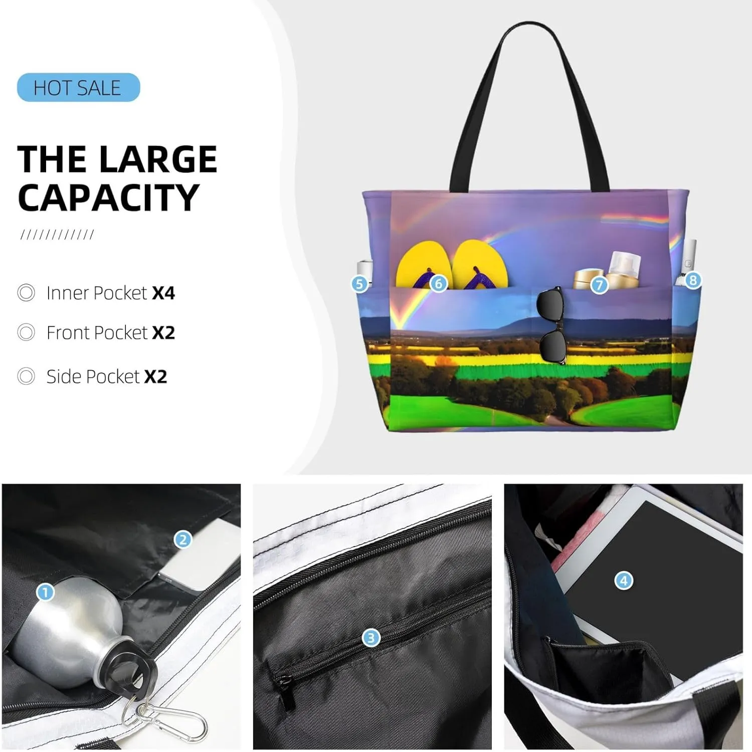 Mid Century Modern Spacious Large Capacity Beach Travel Bag - Foldable Beach Bag Tote Bag With Zipper