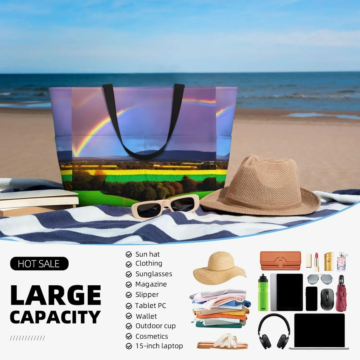 Mid Century Modern Spacious Large Capacity Beach Travel Bag - Foldable Beach Bag Tote Bag With Zipper