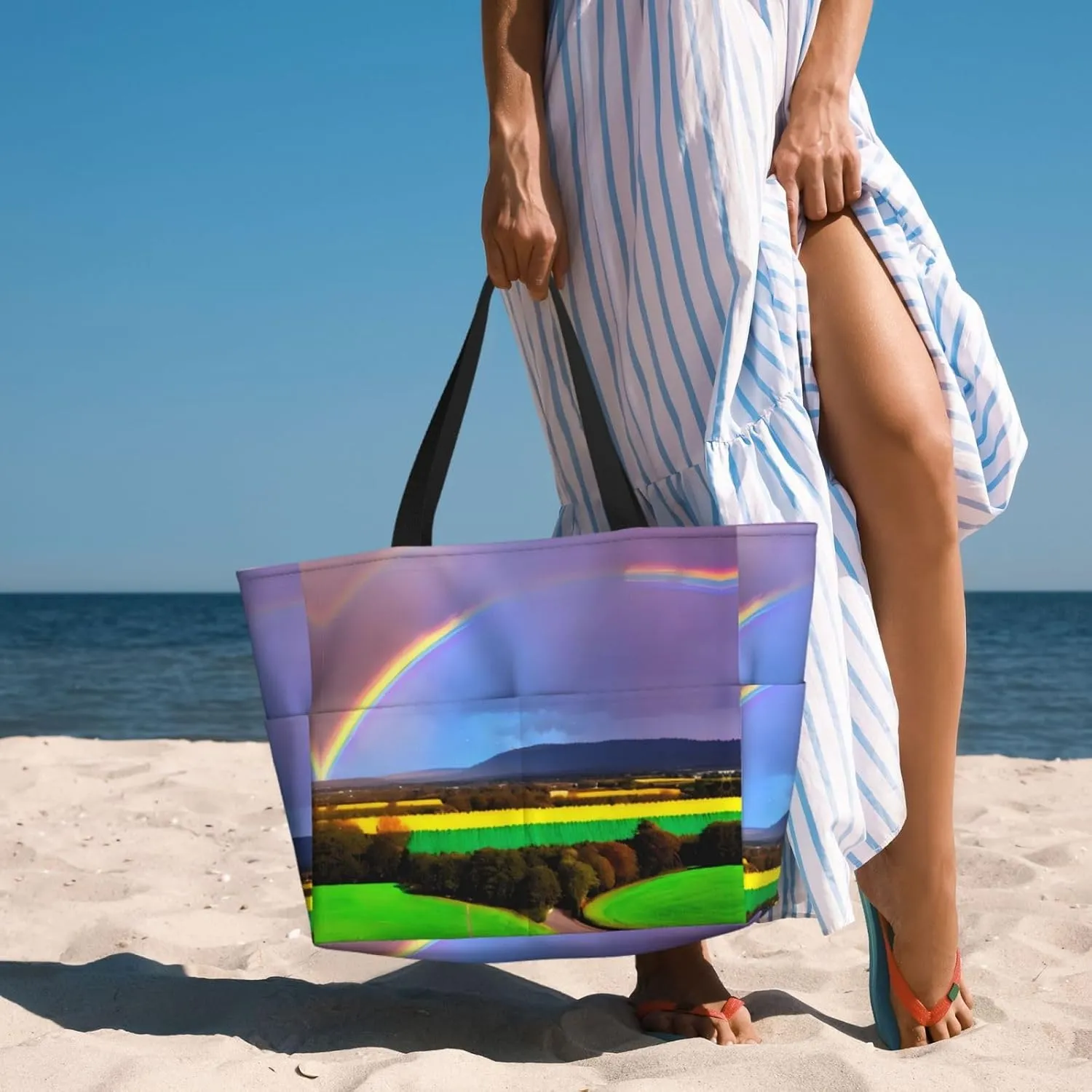 Mid Century Modern Spacious Large Capacity Beach Travel Bag - Foldable Beach Bag Tote Bag With Zipper