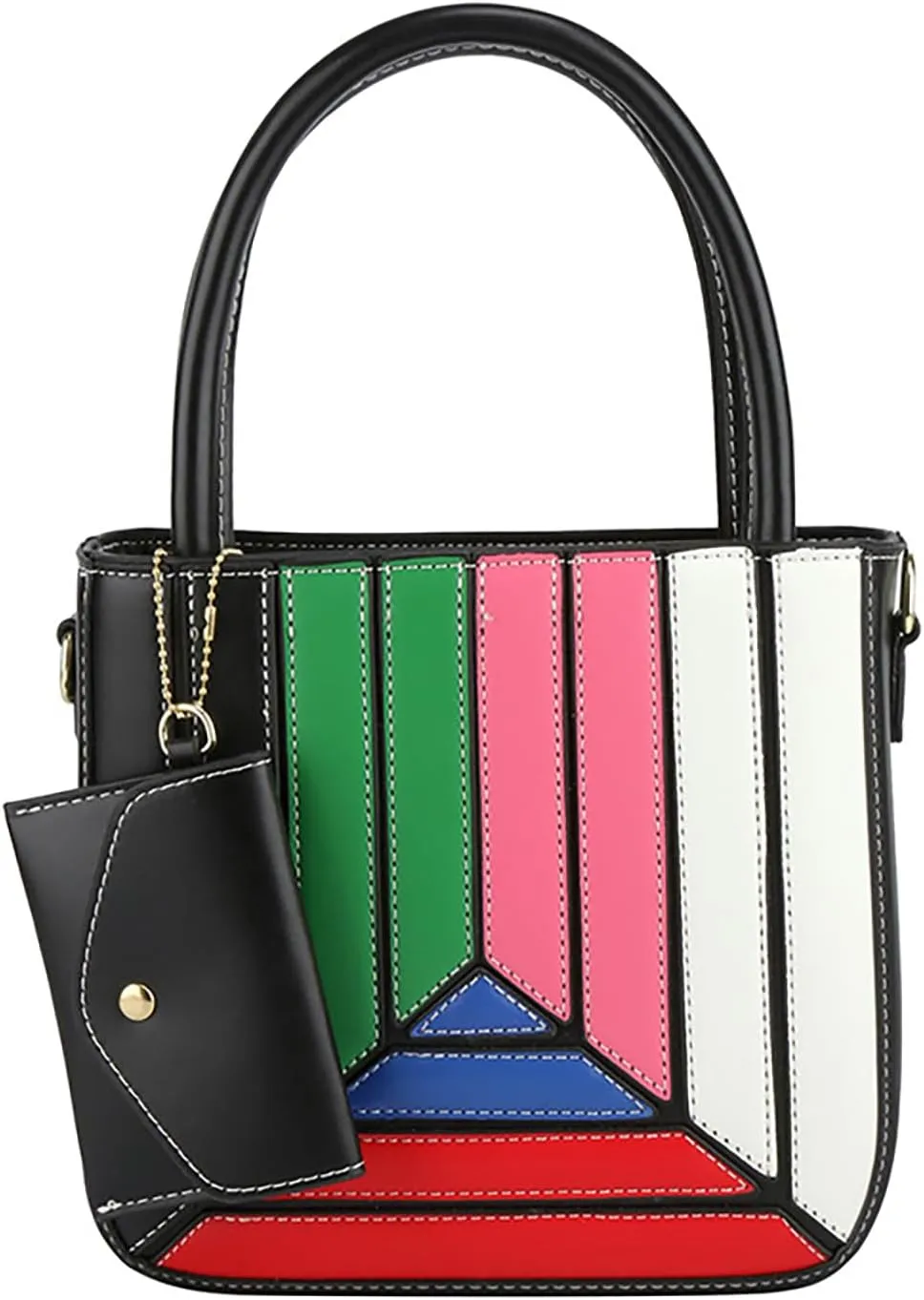 Mini Tote Bag Color Collision Handbag PU Crossbody Bag for Women Office Date Casual