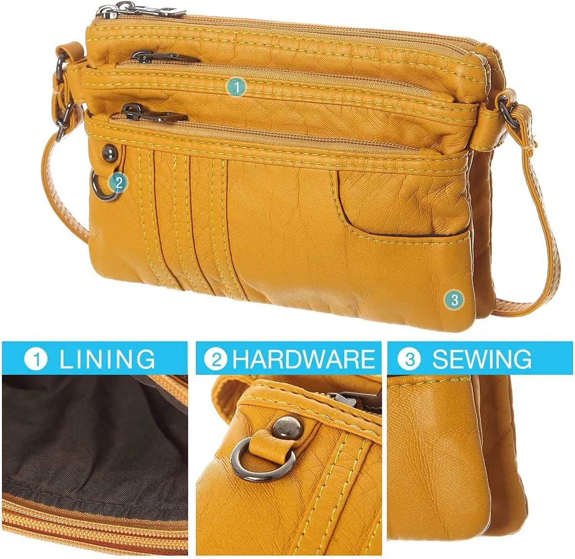 MINICAT Treble Pockets Small Crossbody Purse Cell Phone Purse Shoulder Bags for Women