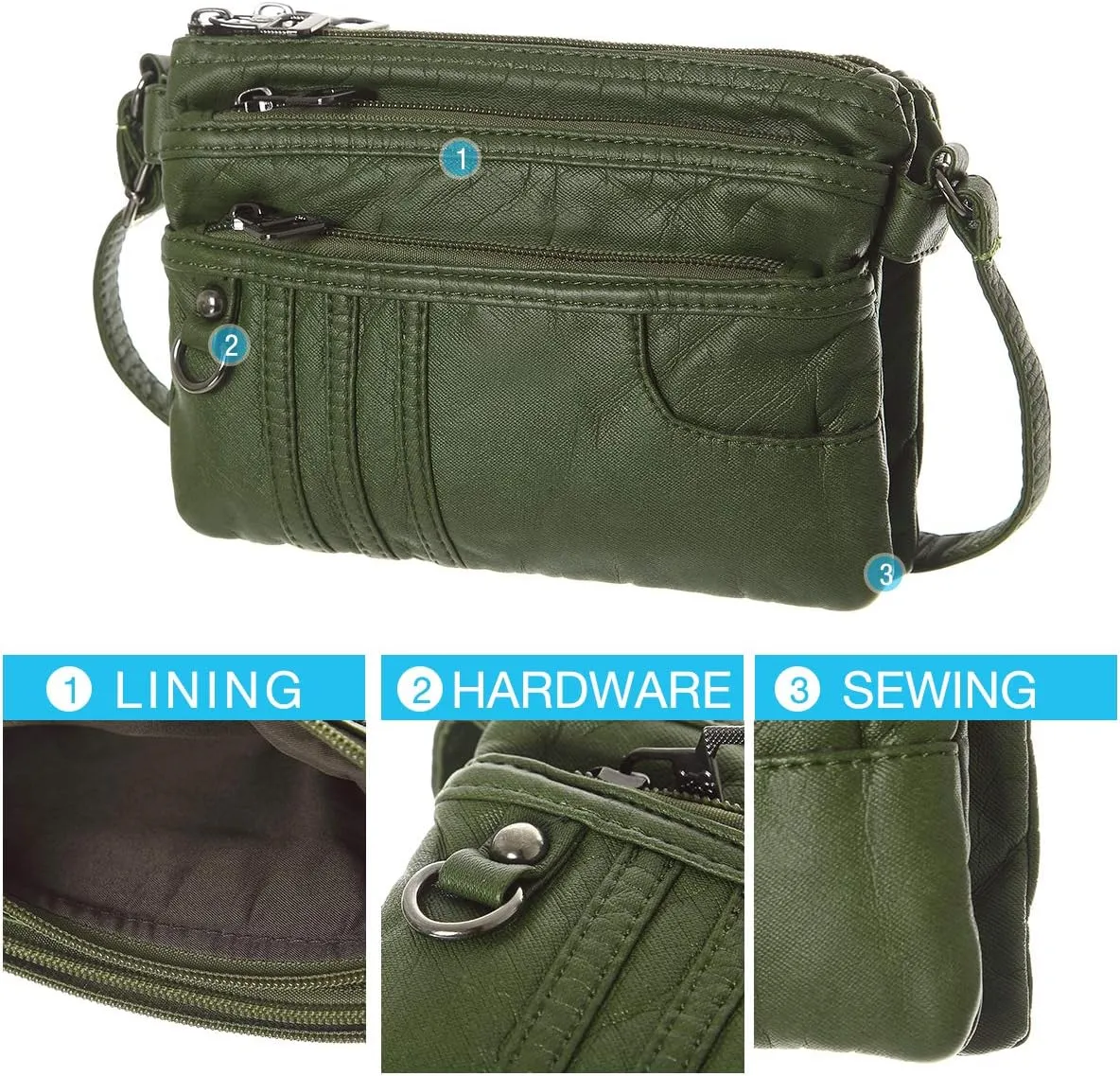 MINICAT Treble Pockets Small Crossbody Purse Cell Phone Purse Shoulder Bags for Women