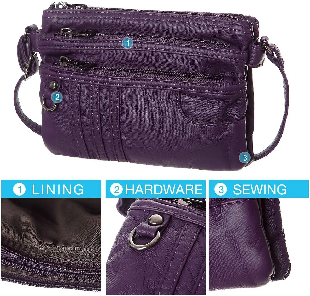 MINICAT Treble Pockets Small Crossbody Purse Cell Phone Purse Shoulder Bags for Women
