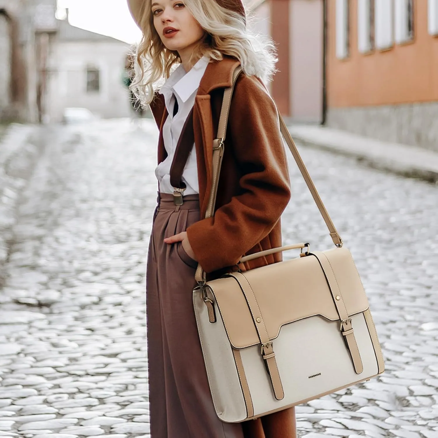 Missnine Laptop Bag 15.6 inch Canvas Messenger Bag for Women Professional Work Bag Shoulder Bag
