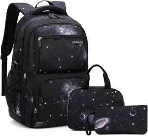 MITOWERMI Boys Backpacks for Primary Junior School Kids Backpack with Lunch Box Galaxy Space Bookbags for Boys Girls