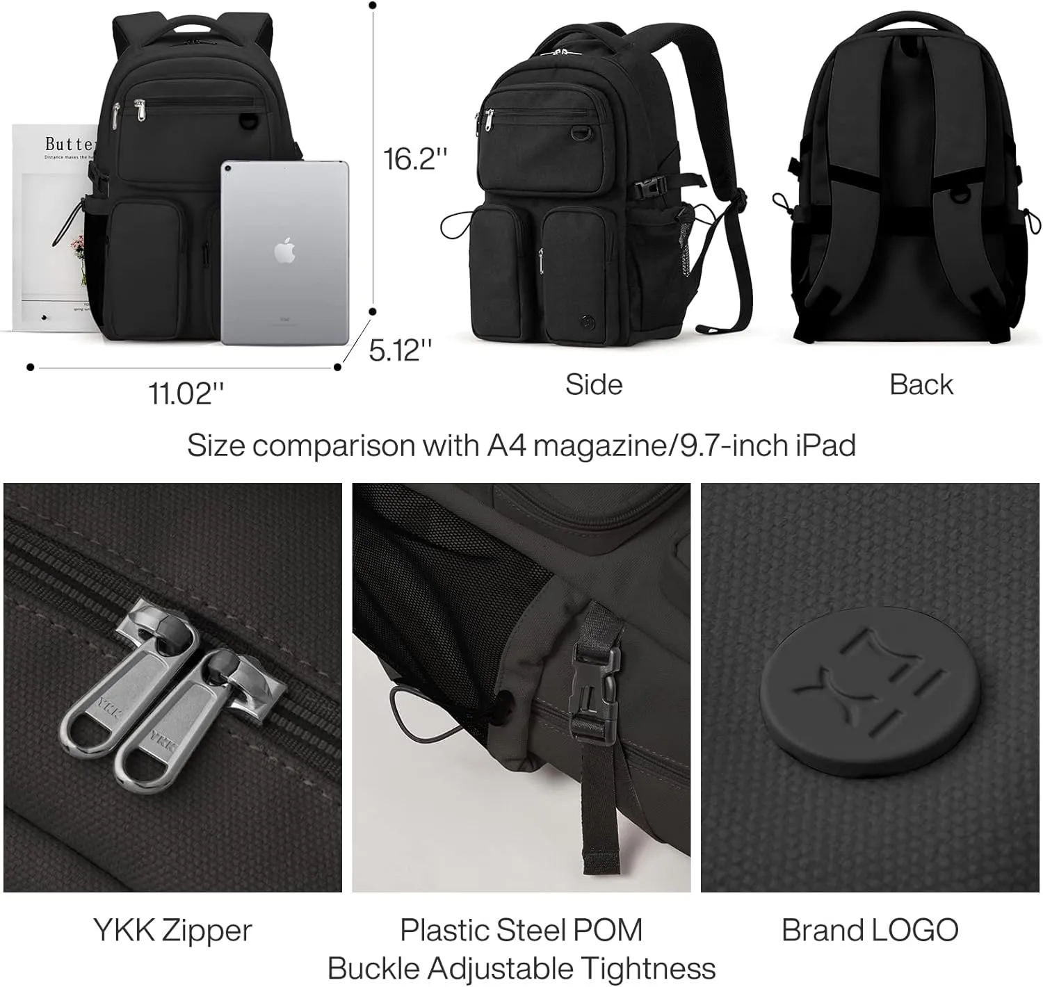 mixi Travel Laptop Backpack, Lightweight Durable School Bookbag Men Woman 15.6" Computer Bag, Water Resistant Outdoor Hiking Backpacks With Multifunction Pockets, 17 Inch, Black