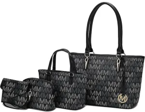 MKF Collection Tote Bag for Women, Shoulder Handbag & Wristlet Pouch Purse Top Handle Vegan Leather 4Pcs Set Pocketbook
