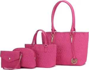 MKF Collection Tote Bag for Women, Shoulder Handbag & Wristlet Pouch Purse Top Handle Vegan Leather 4Pcs Set Pocketbook