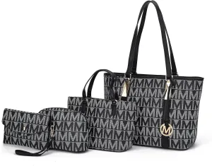 MKF Collection Tote Bag for Women, Shoulder Handbag & Wristlet Pouch Purse Top Handle Vegan Leather 4Pcs Set Pocketbook