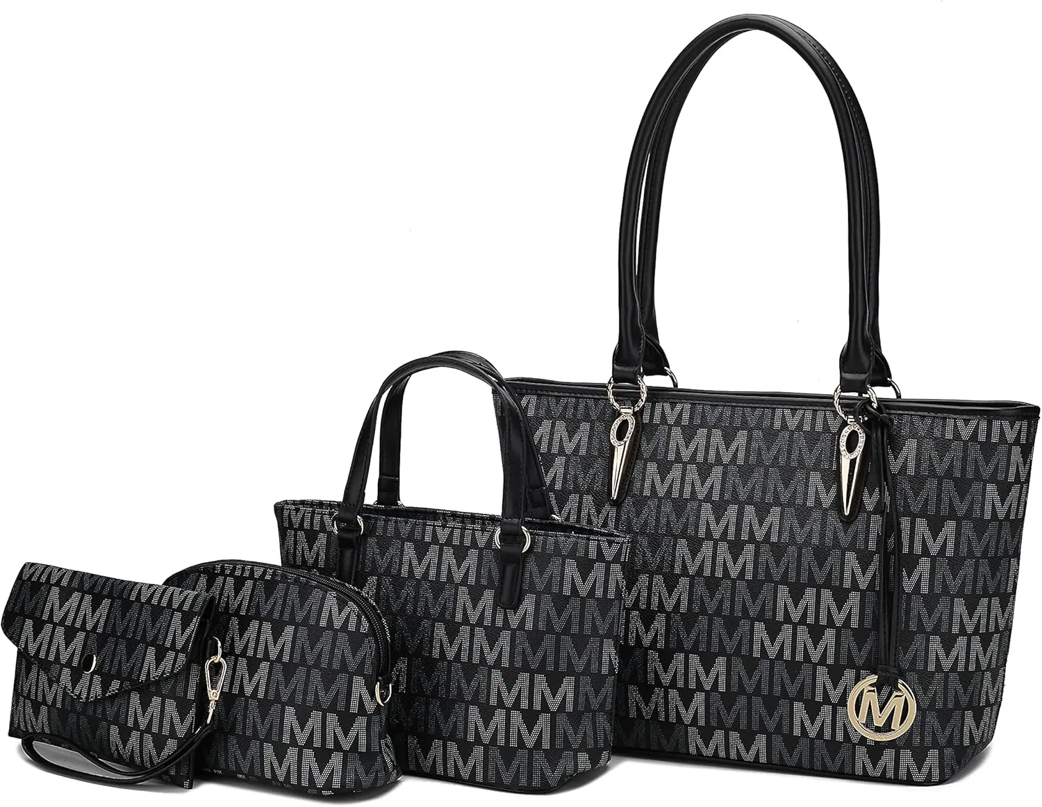 MKF Collection Tote Bag for Women, Shoulder Handbag & Wristlet Pouch Purse Top Handle Vegan Leather 4Pcs Set Pocketbook