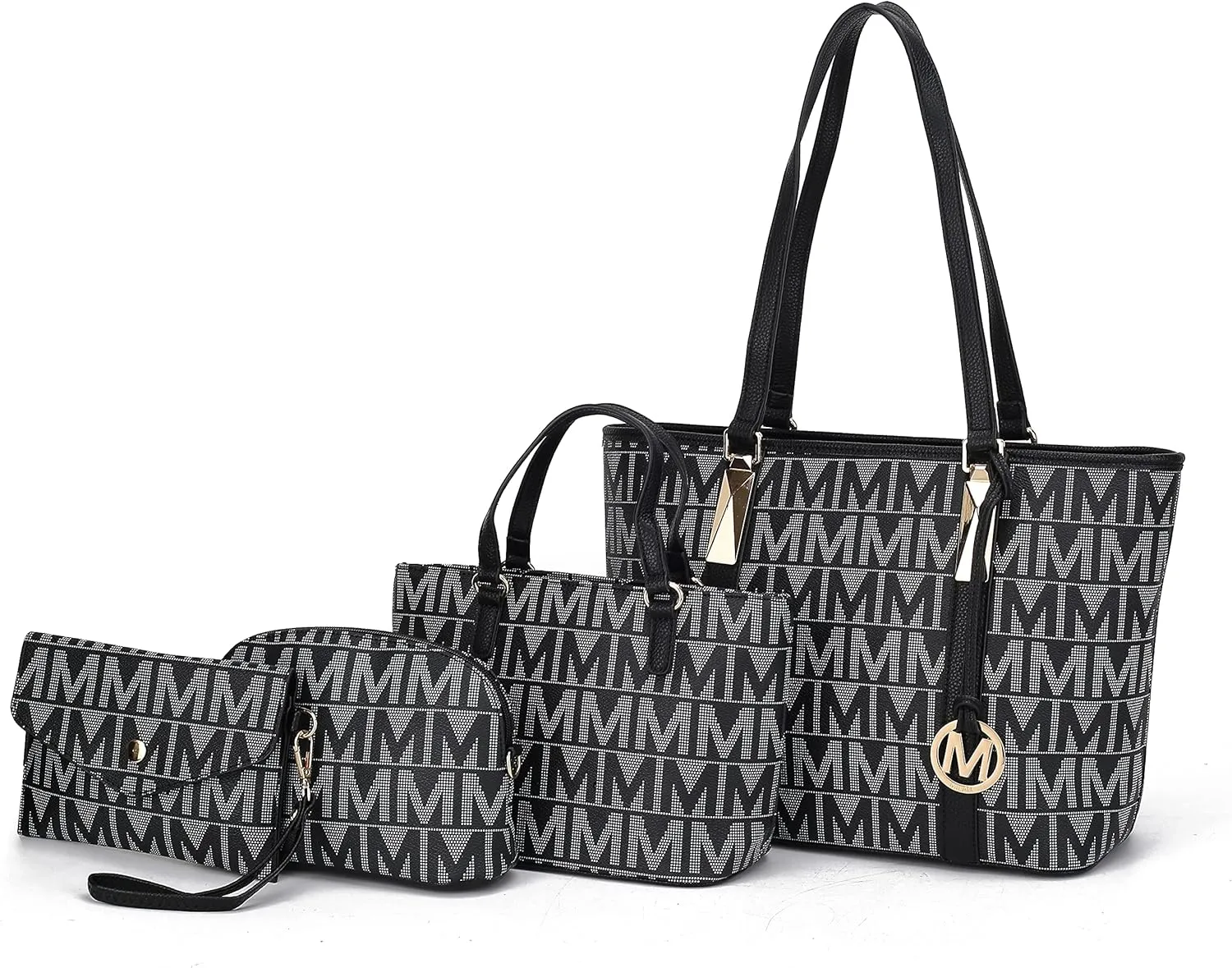 MKF Collection Tote Bag for Women, Shoulder Handbag & Wristlet Pouch Purse Top Handle Vegan Leather 4Pcs Set Pocketbook