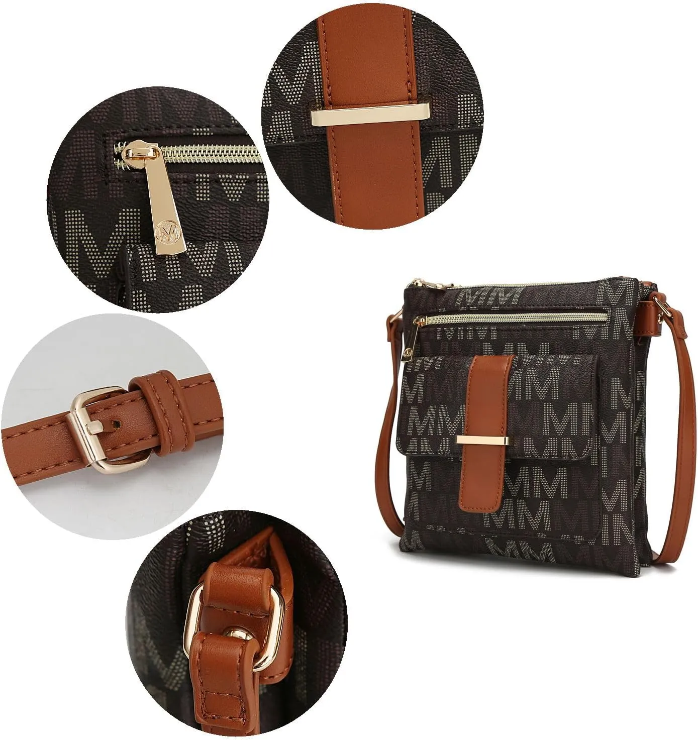 MKF Crossbody Bag for Women – PU Leather Pocketbook Handbag Triple Compartment Messenger Purse – Shoulder Strap