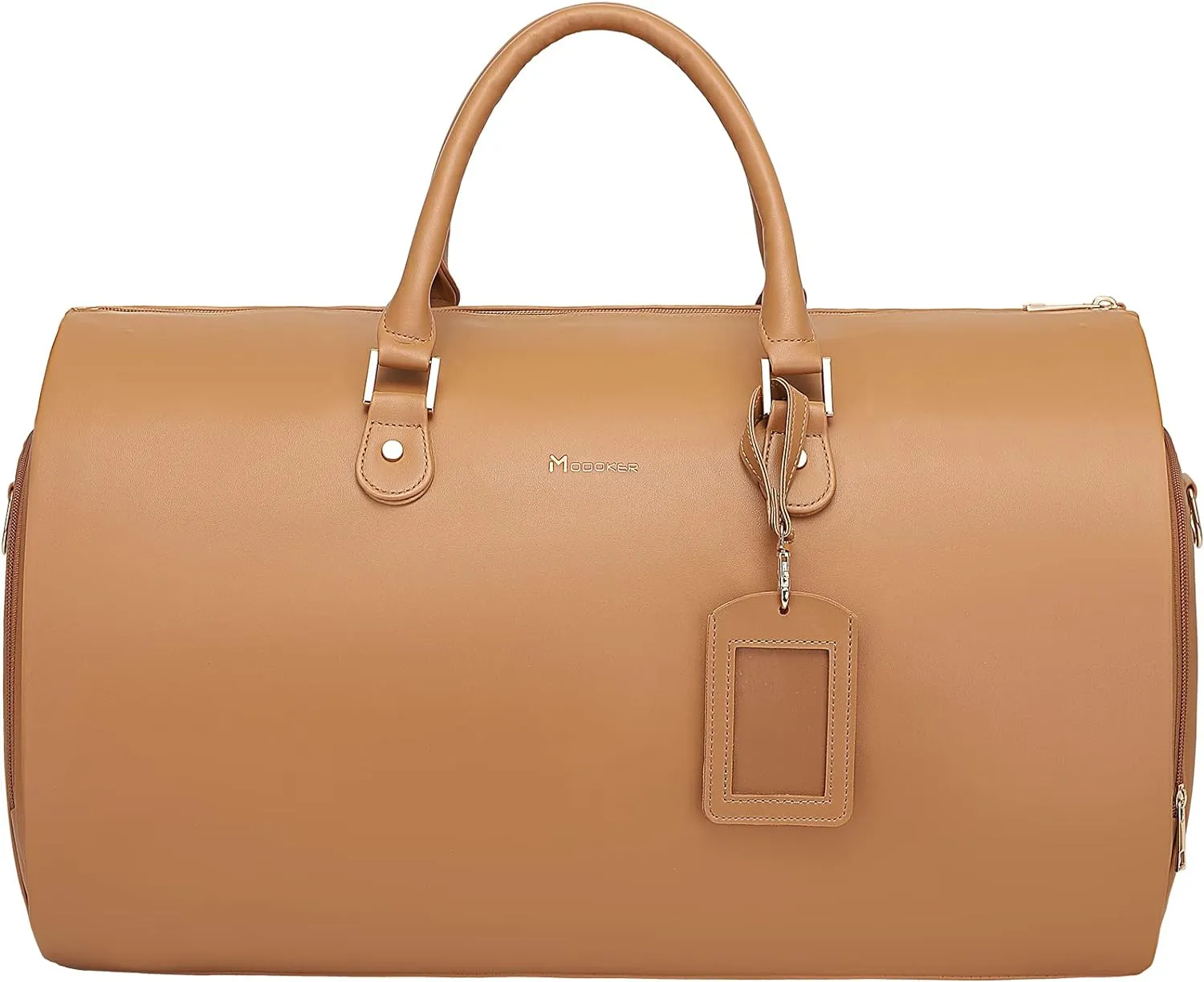 Modoker Women Convertible Leather Garment Bag with Shoulder Strap, PU Leather Garment Duffel Bag Carry on 2 in 1 Hanging Suitcase Suit Travel Bags, Coffee
