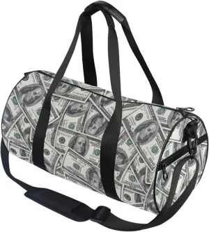 Money Hundred Dollar Bill Round Duffel Sports Bag Lightweight with Inner Pocket Gym Bag for Men Women Duffle Bag for Travel Sports
