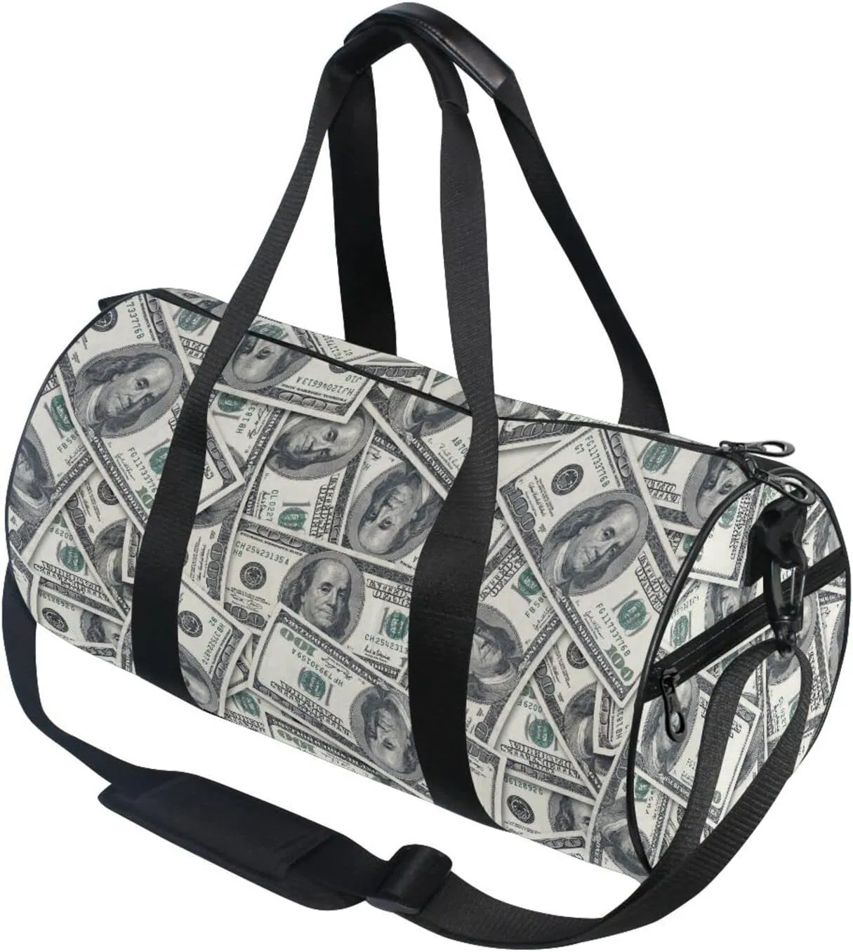 Money Hundred Dollar Bill Round Duffel Sports Bag Lightweight with Inner Pocket Gym Bag for Men Women Duffle Bag for Travel Sports