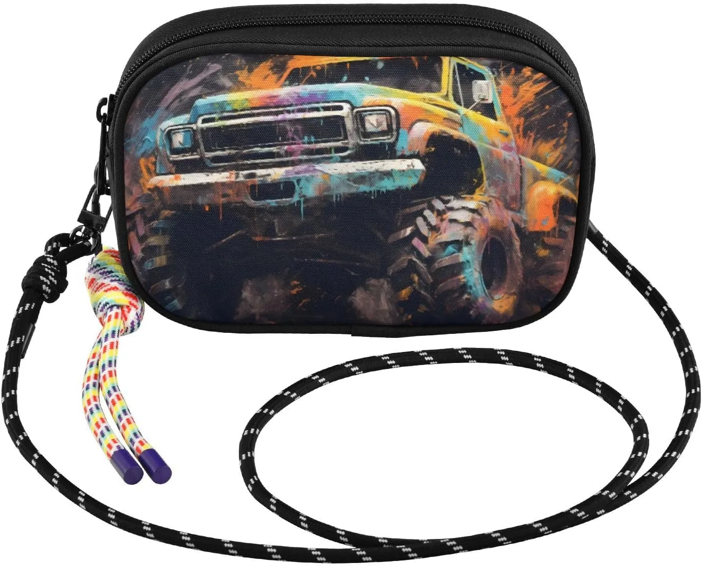 Monster Truck Oil Painting Crossbody Bag for Women Cell Phone Purses Women's Small Shoulder Handbags Wallet Purse with Strap