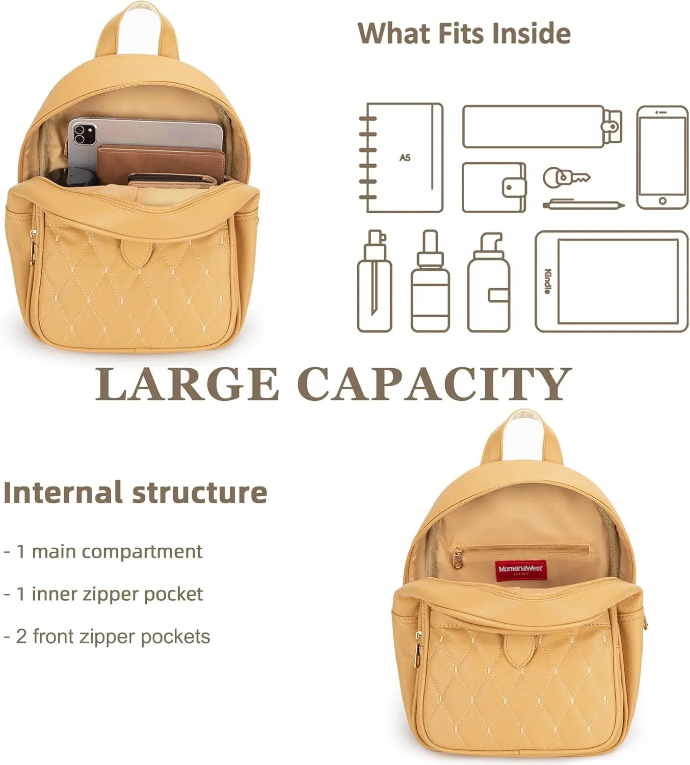Montana West 3Pcs Anti Theft Backpack Purse for Women Small Quilted Backpack Set
