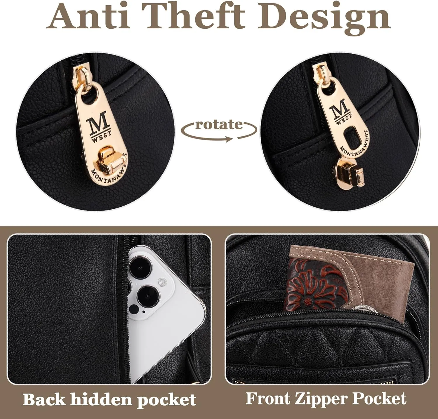 Montana West 3Pcs Anti Theft Backpack Purse for Women Small Quilted Backpack Set