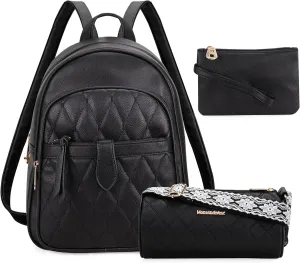 Montana West 3Pcs Anti Theft Backpack Purse for Women Small Quilted Backpack Set