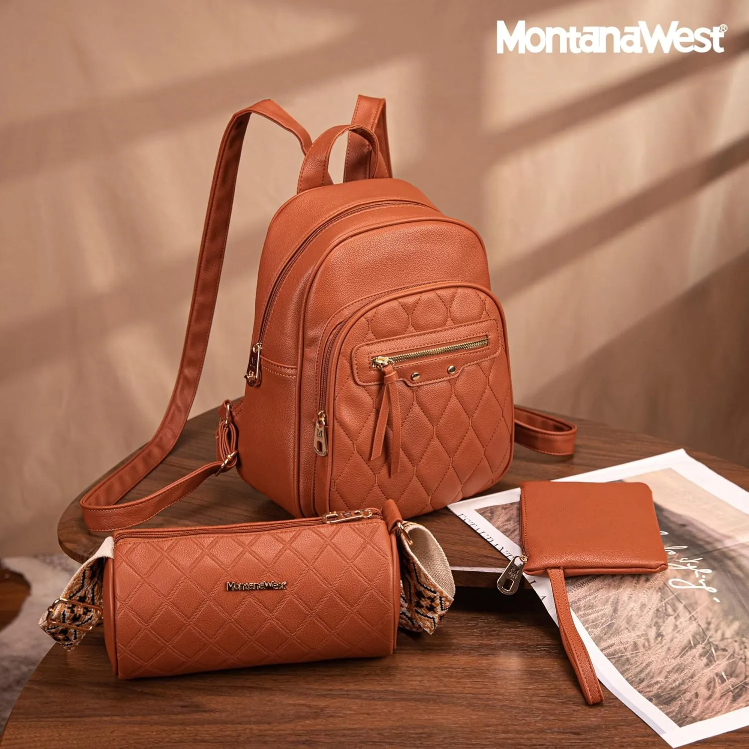 Montana West 3Pcs Anti Theft Backpack Purse for Women Small Quilted Backpack Set