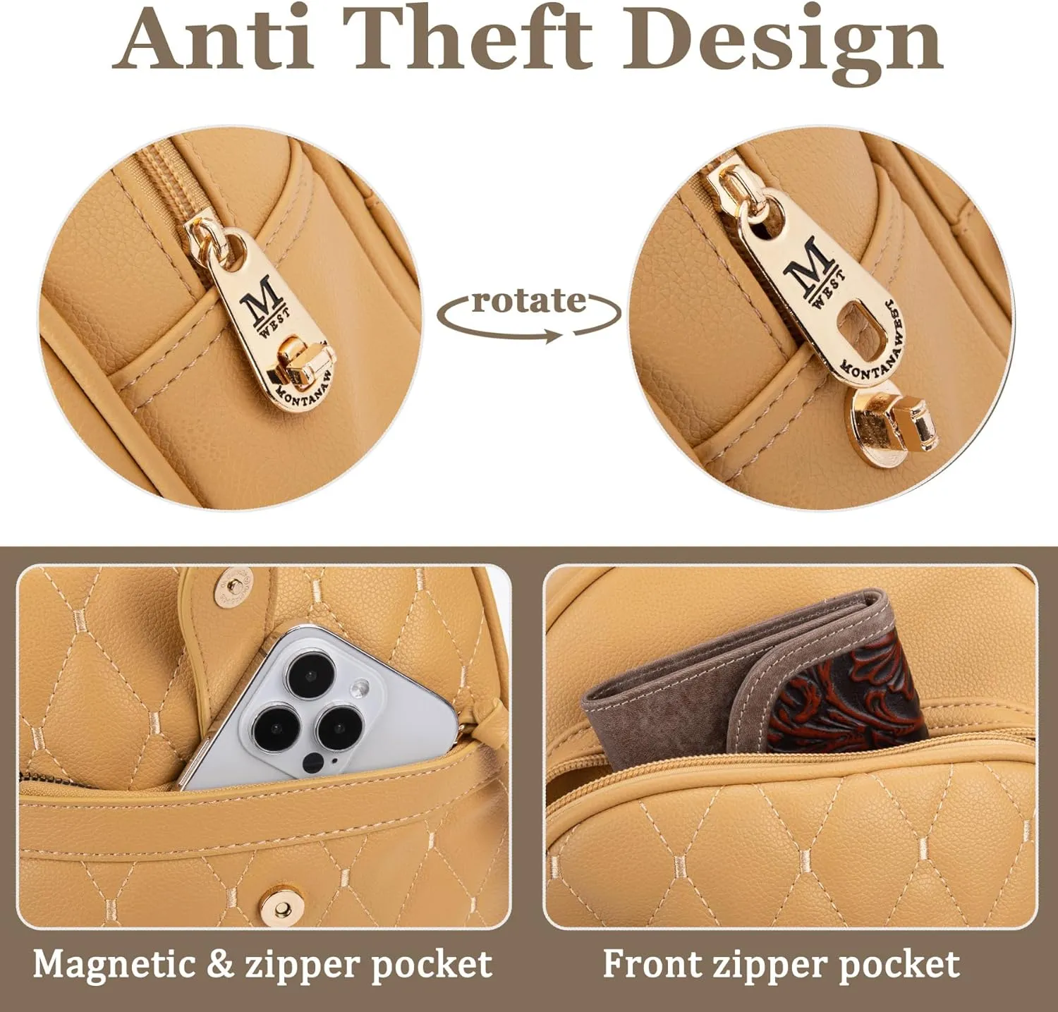 Montana West 3Pcs Anti Theft Backpack Purse for Women Small Quilted Backpack Set