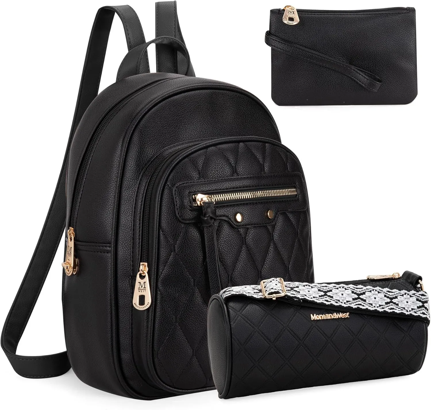 Montana West 3Pcs Anti Theft Backpack Purse for Women Small Quilted Backpack Set