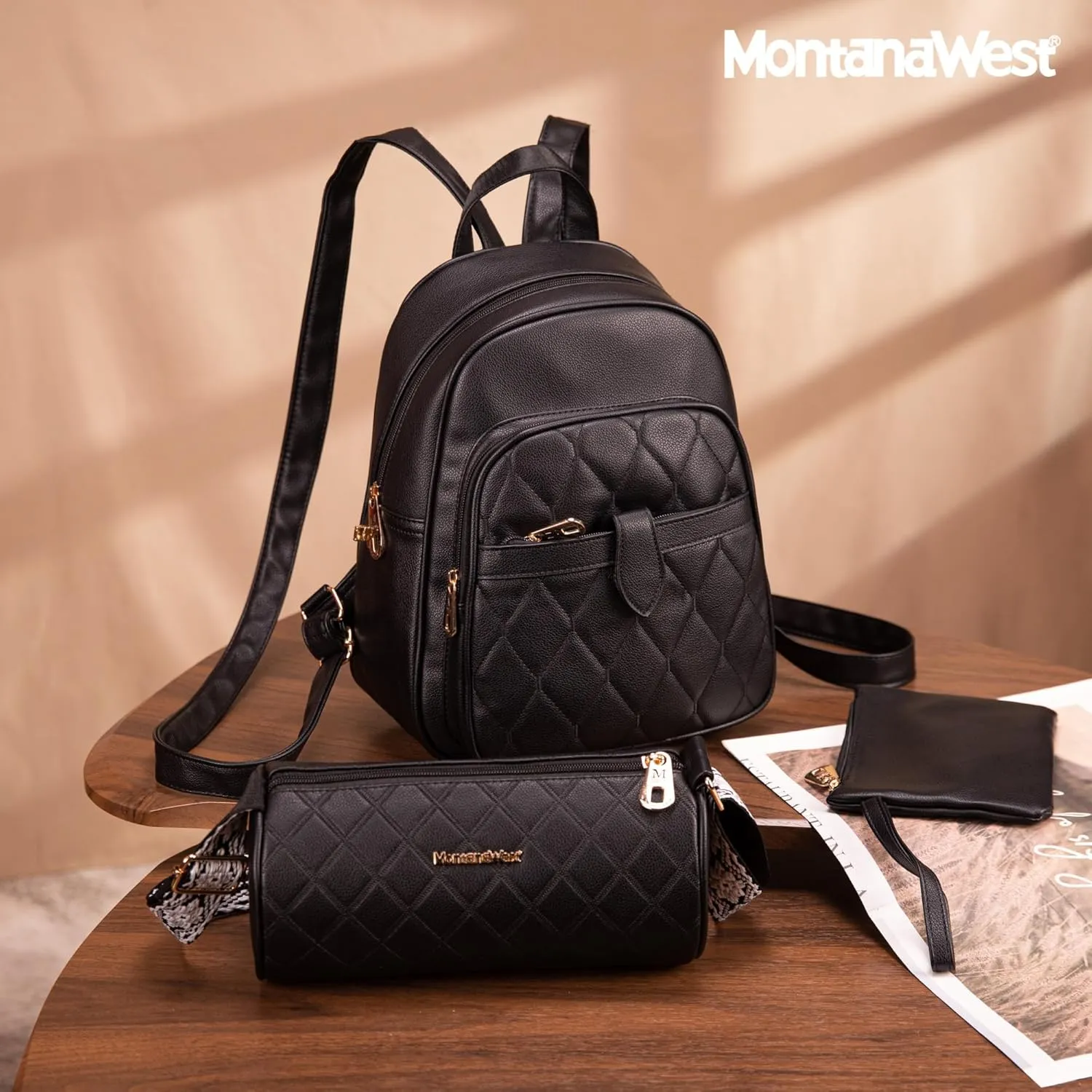 Montana West 3Pcs Anti Theft Backpack Purse for Women Small Quilted Backpack Set
