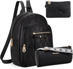 Montana West 3Pcs Anti Theft Backpack Purse for Women Small Quilted Backpack Set