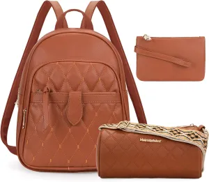Montana West 3Pcs Anti Theft Backpack Purse for Women Small Quilted Backpack Set
