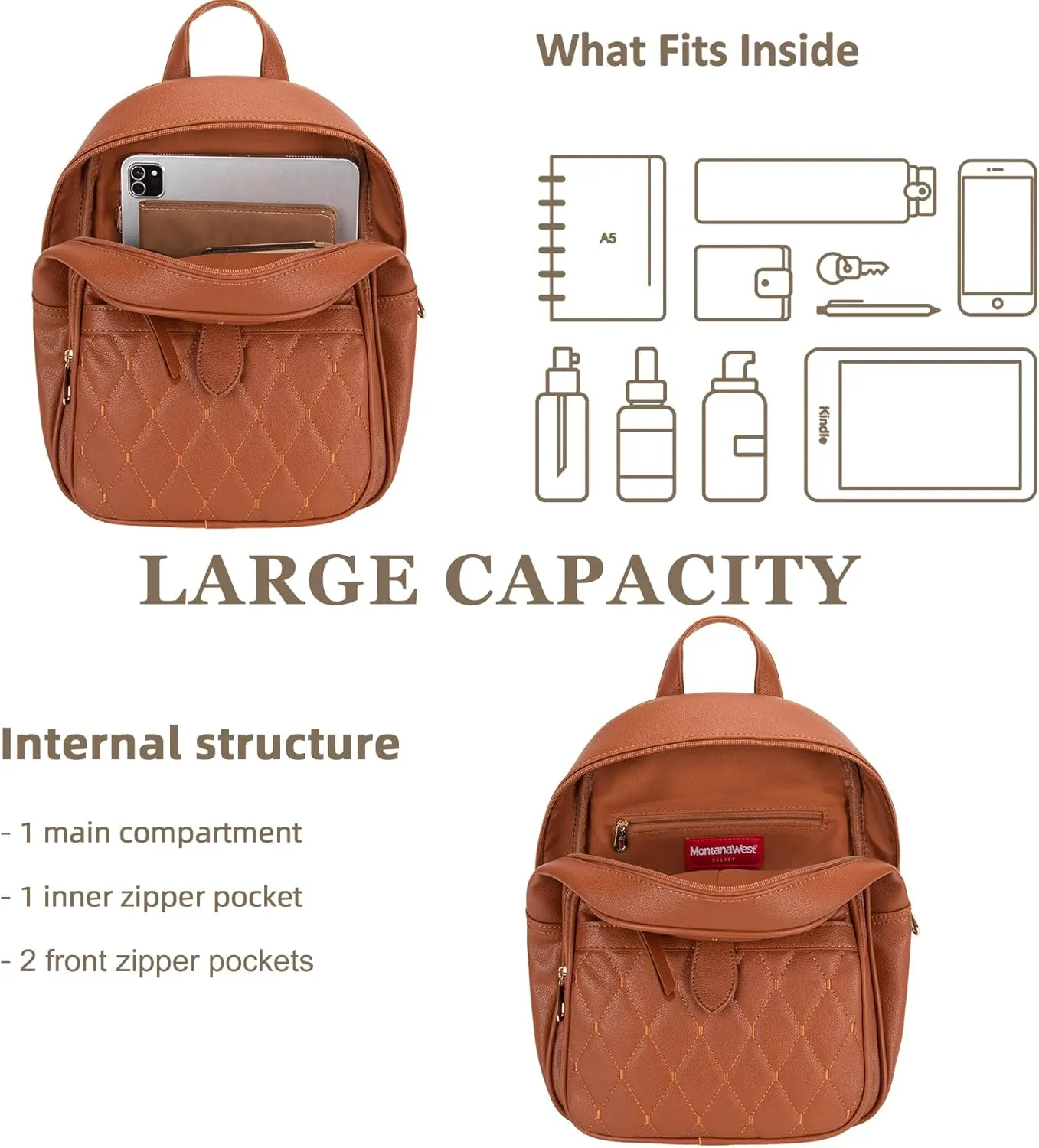 Montana West 3Pcs Anti Theft Backpack Purse for Women Small Quilted Backpack Set