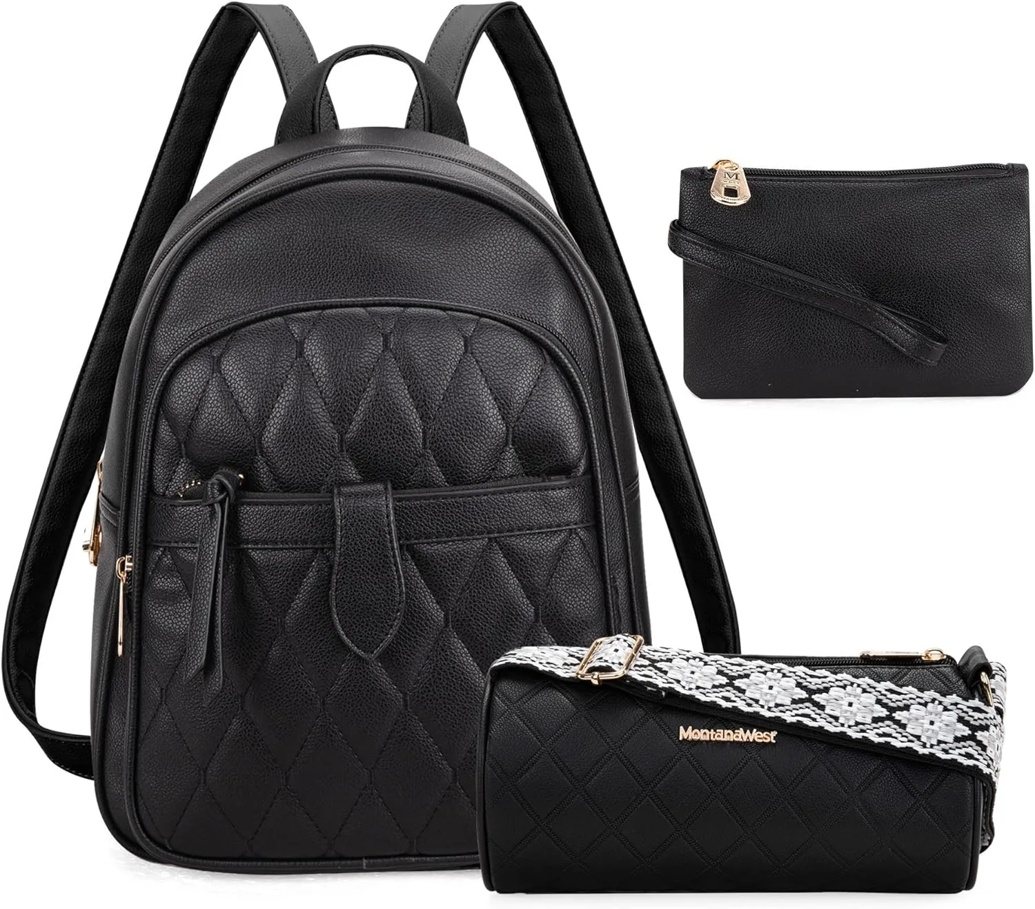 Montana West 3Pcs Anti Theft Backpack Purse for Women Small Quilted Backpack Set