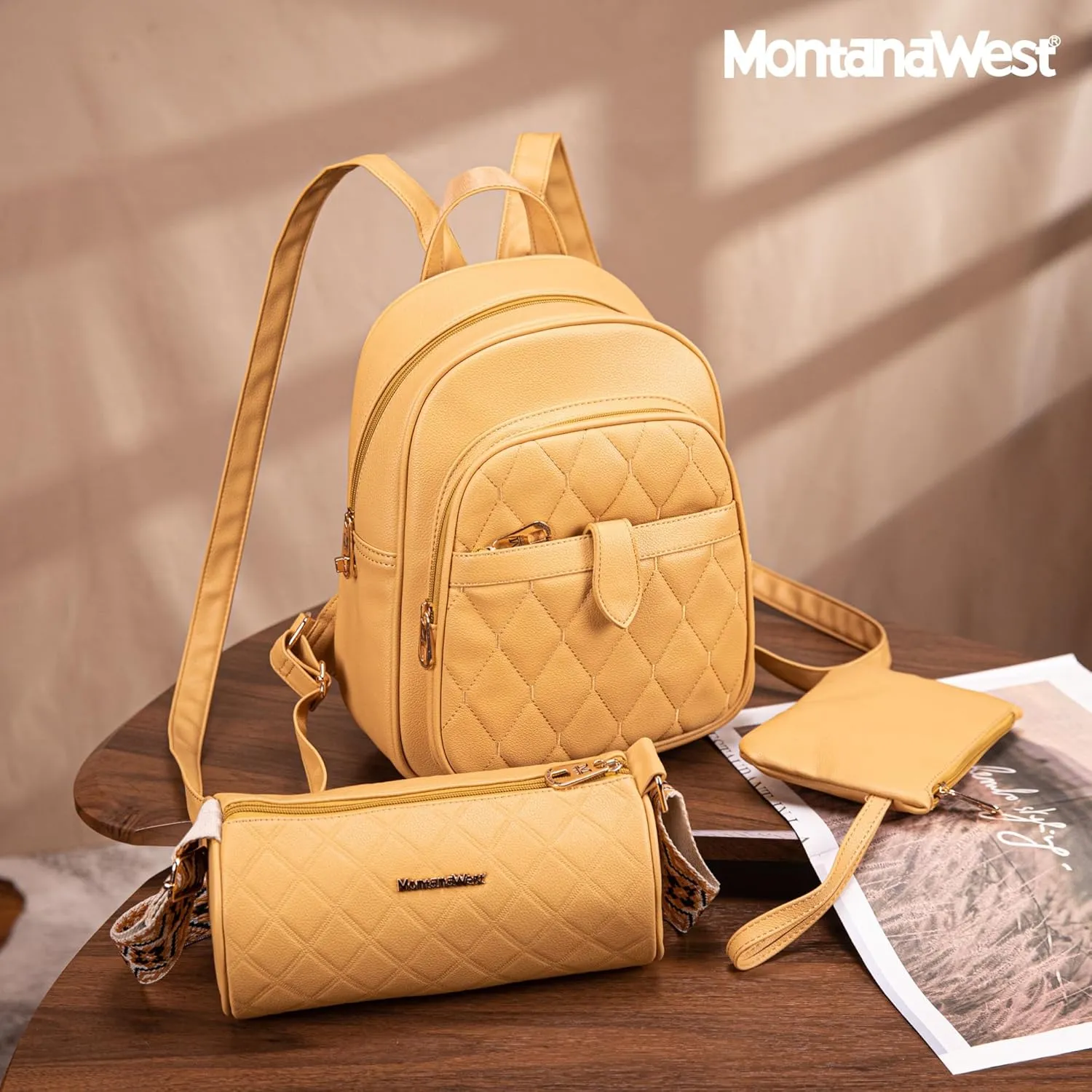 Montana West 3Pcs Anti Theft Backpack Purse for Women Small Quilted Backpack Set