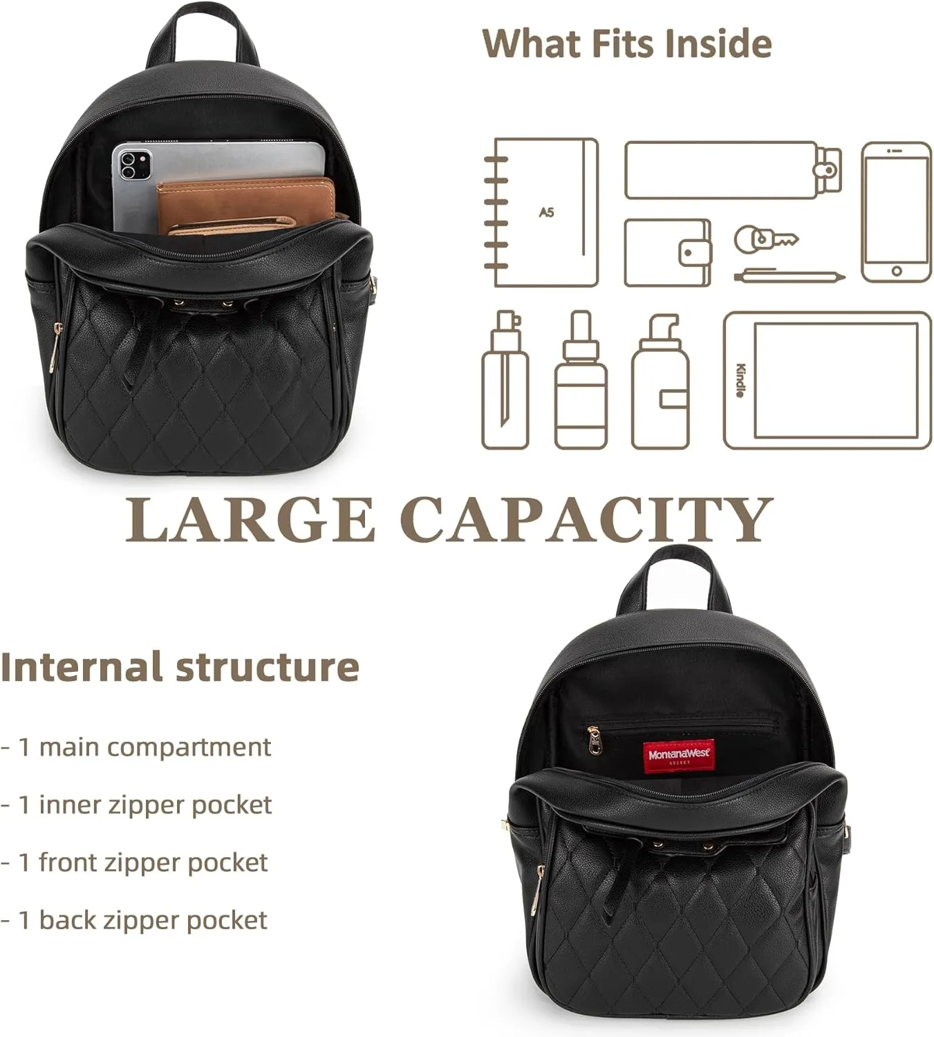 Montana West 3Pcs Anti Theft Backpack Purse for Women Small Quilted Backpack Set