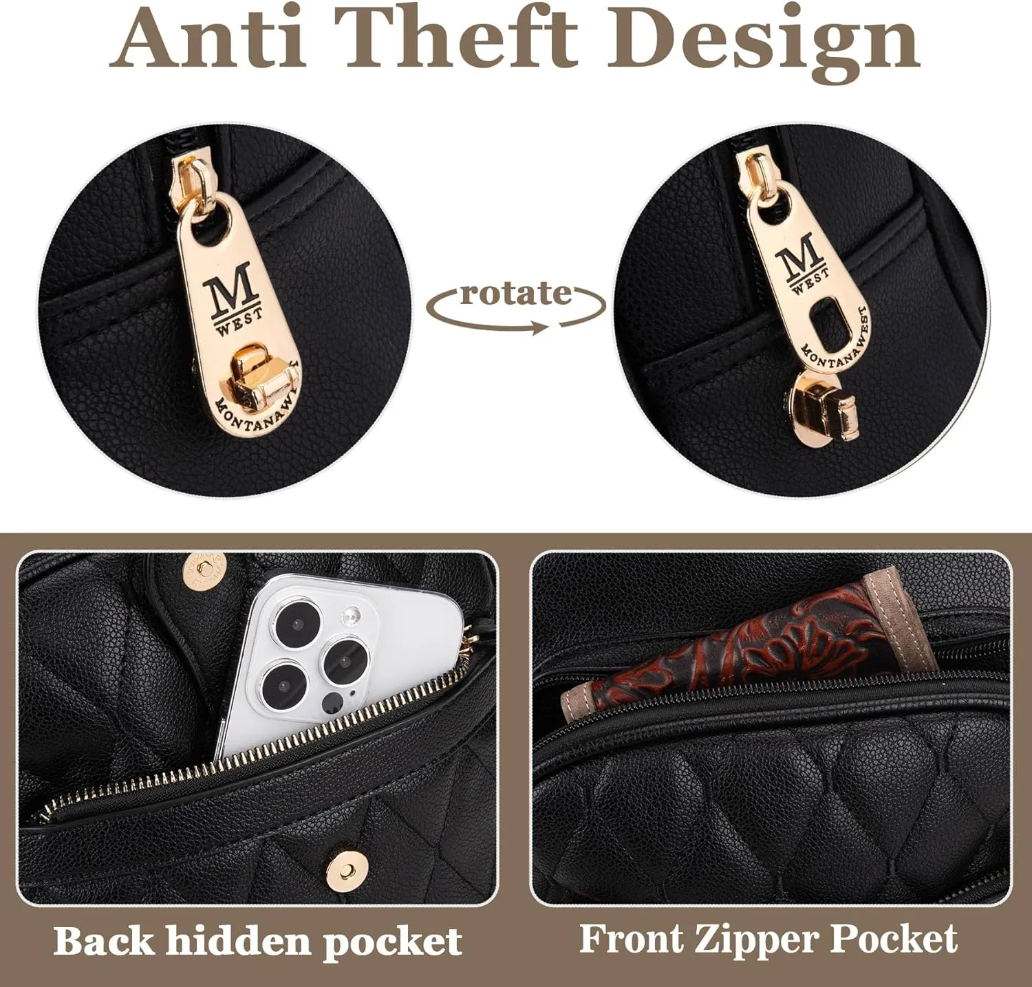 Montana West 3Pcs Anti Theft Backpack Purse for Women Small Quilted Backpack Set
