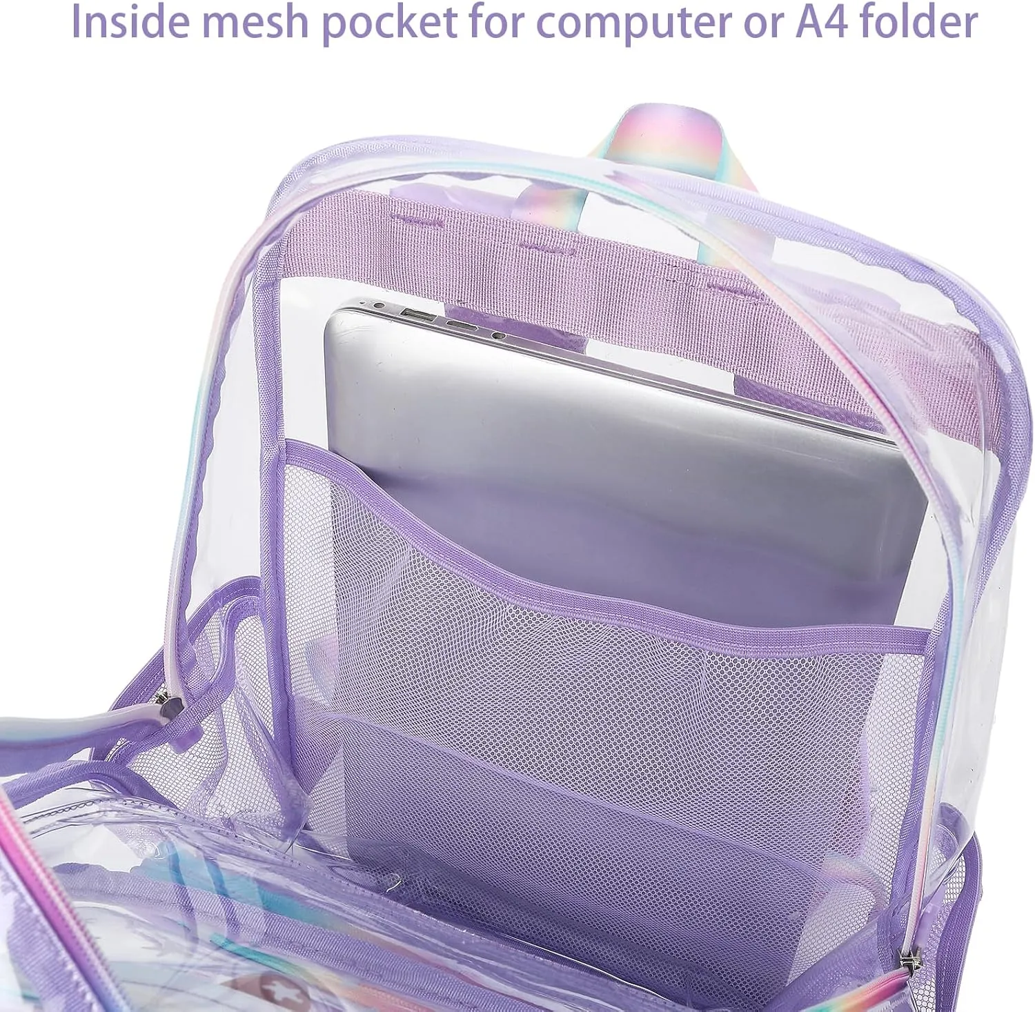 MOONBABY Clear Backpack for School Girls, Heavy Duty TPU Transparent Backpack Stadium Events Approved, Clear Bookbag