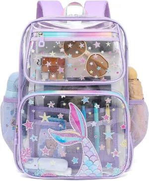 MOONBABY Clear Backpack for School Girls, Heavy Duty TPU Transparent Backpack Stadium Events Approved, Clear Bookbag