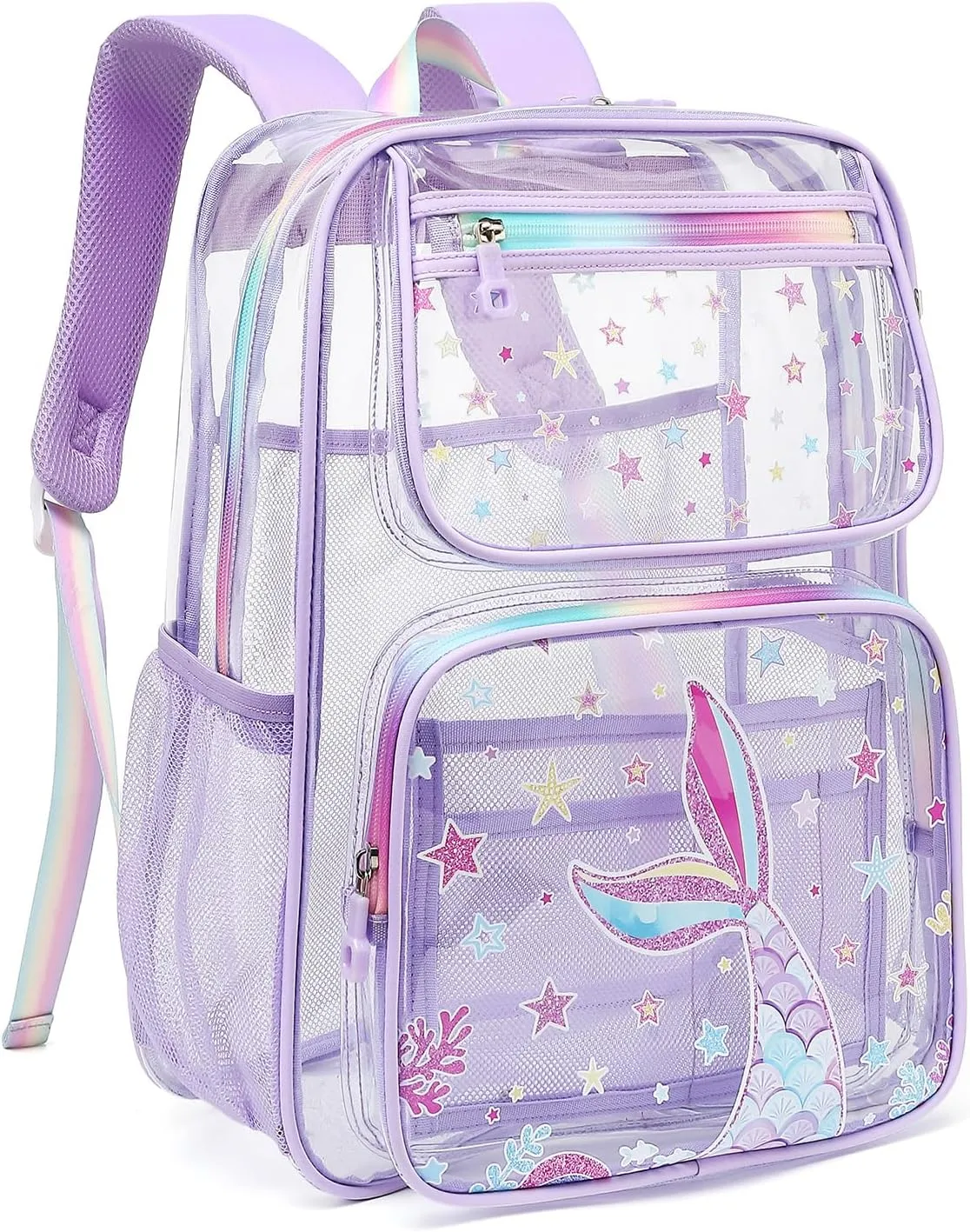 MOONBABY Clear Backpack for School Girls, Heavy Duty TPU Transparent Backpack Stadium Events Approved, Clear Bookbag