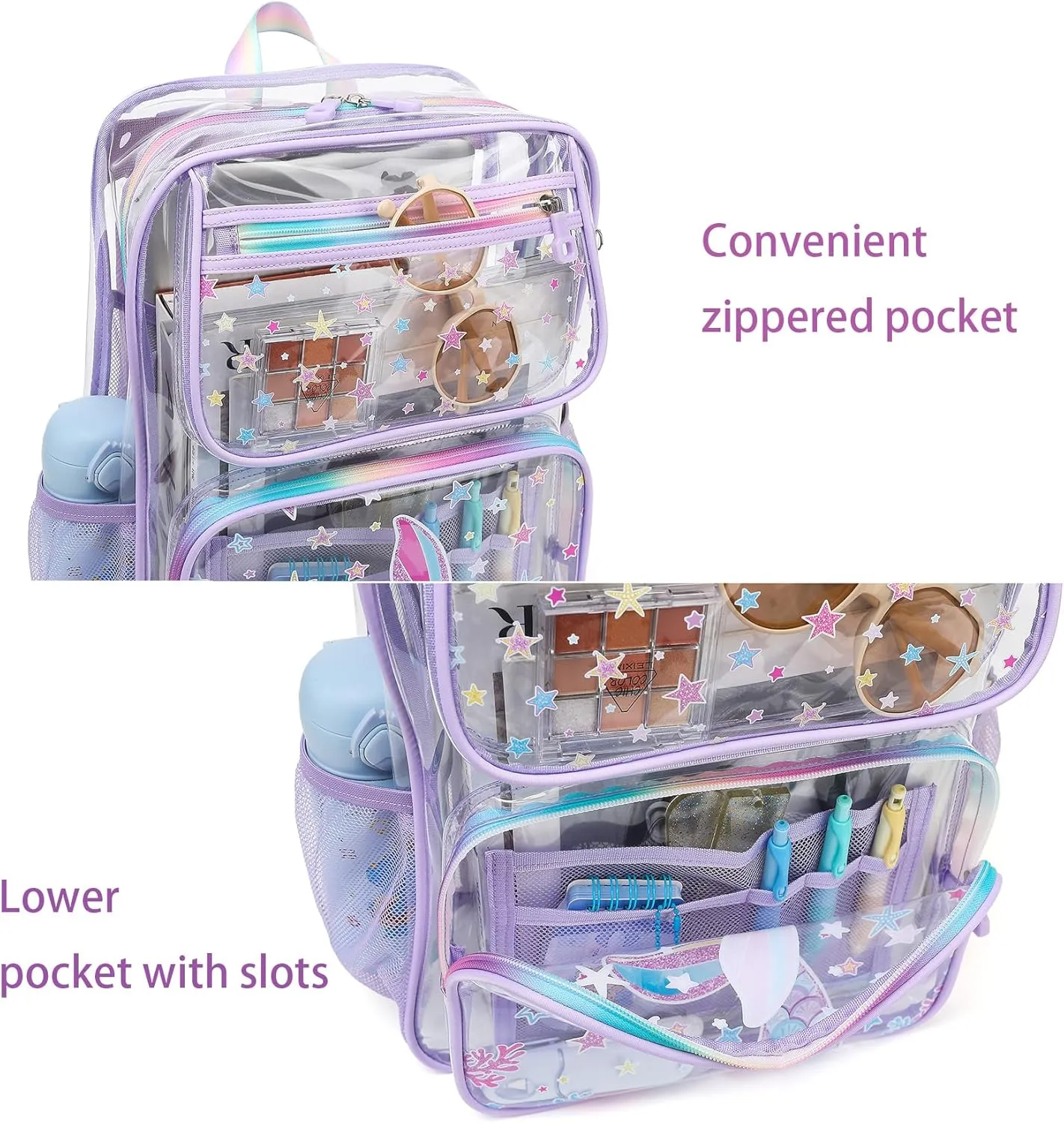 MOONBABY Clear Backpack for School Girls, Heavy Duty TPU Transparent Backpack Stadium Events Approved, Clear Bookbag