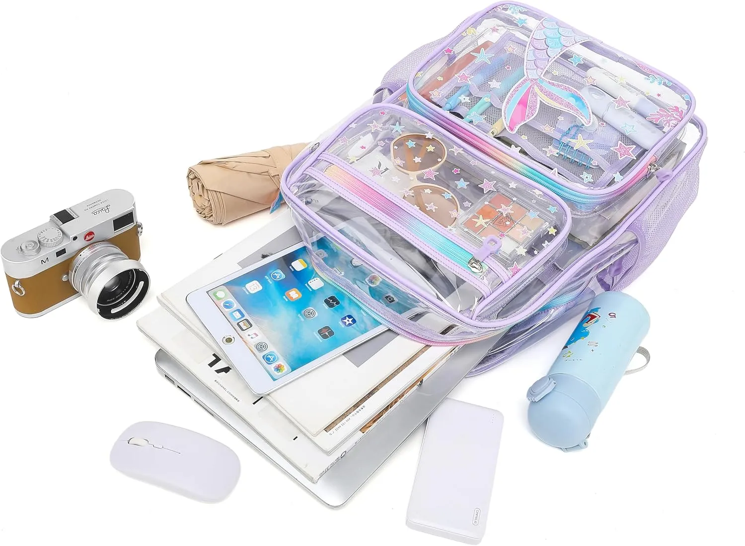 MOONBABY Clear Backpack for School Girls, Heavy Duty TPU Transparent Backpack Stadium Events Approved, Clear Bookbag