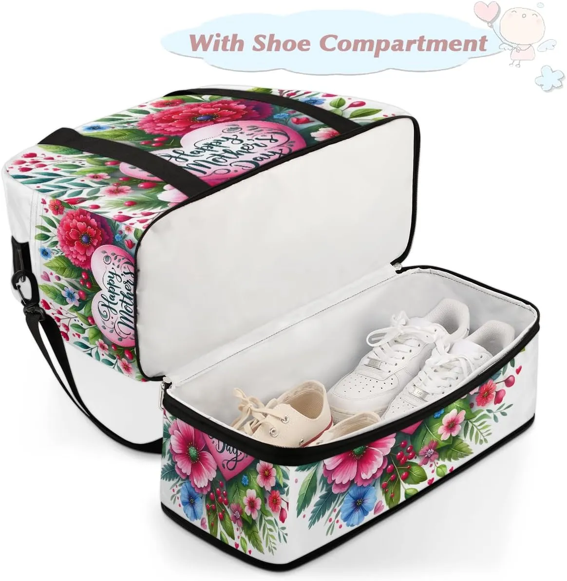 Mother'S Day Flower Rainbow Large Weekender Overnight Bags Travel Duffel Bag for Women Men Gym Bag With Shoe Compartment Foldie Travel Tote Bag Carry On Personal Item Bag for Travel Gym Sports