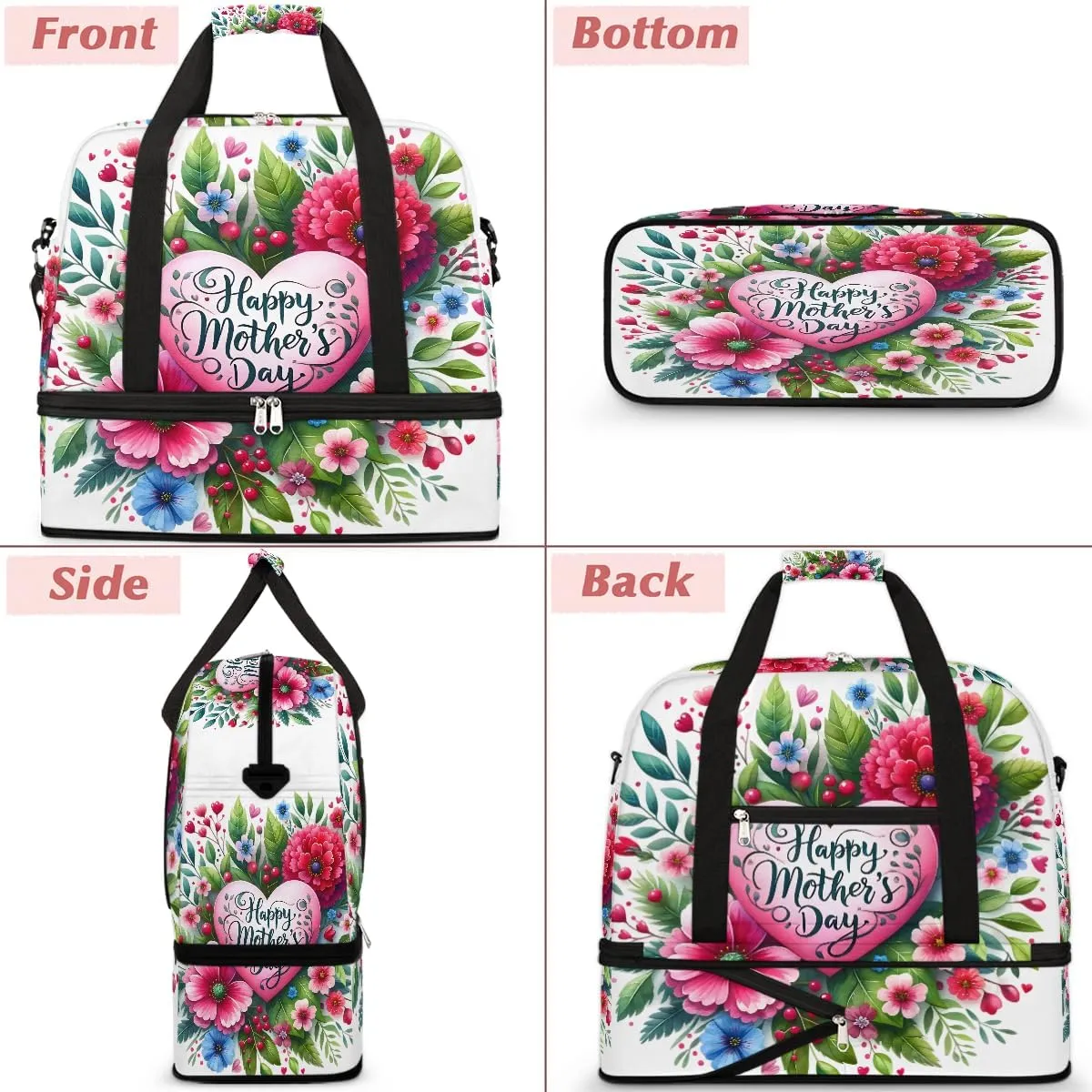 Mother'S Day Flower Rainbow Large Weekender Overnight Bags Travel Duffel Bag for Women Men Gym Bag With Shoe Compartment Foldie Travel Tote Bag Carry On Personal Item Bag for Travel Gym Sports