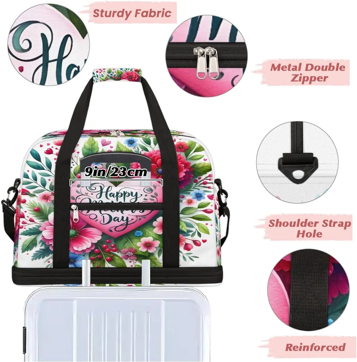 Mother'S Day Flower Rainbow Large Weekender Overnight Bags Travel Duffel Bag for Women Men Gym Bag With Shoe Compartment Foldie Travel Tote Bag Carry On Personal Item Bag for Travel Gym Sports