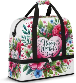 Mother'S Day Flower Rainbow Large Weekender Overnight Bags Travel Duffel Bag for Women Men Gym Bag With Shoe Compartment Foldie Travel Tote Bag Carry On Personal Item Bag for Travel Gym Sports