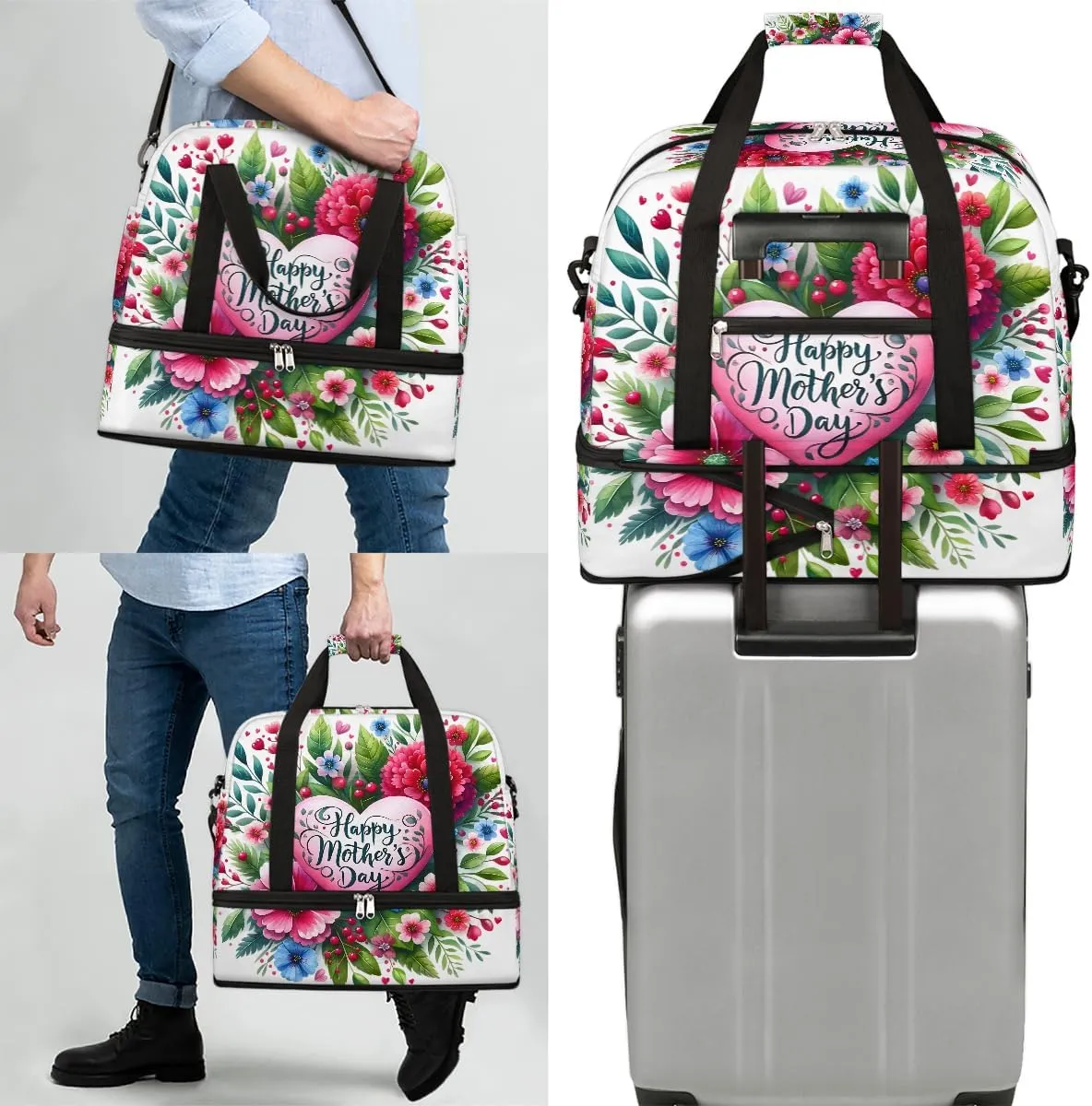 Mother'S Day Flower Rainbow Large Weekender Overnight Bags Travel Duffel Bag for Women Men Gym Bag With Shoe Compartment Foldie Travel Tote Bag Carry On Personal Item Bag for Travel Gym Sports