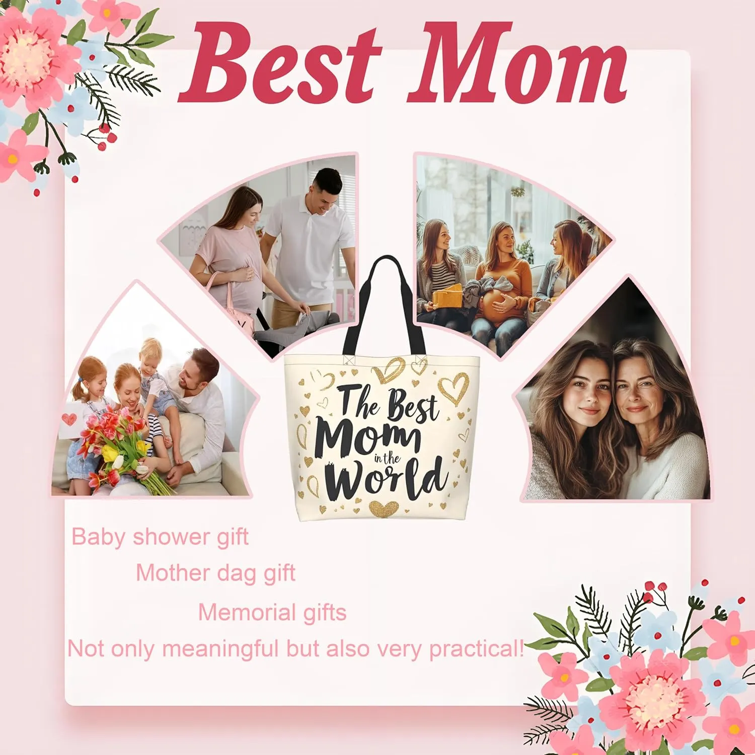 Mothers Day Tote Bag With Zipper Women Mom Bags Large Mama tote bag Reusable With Handles Mother Gifts
