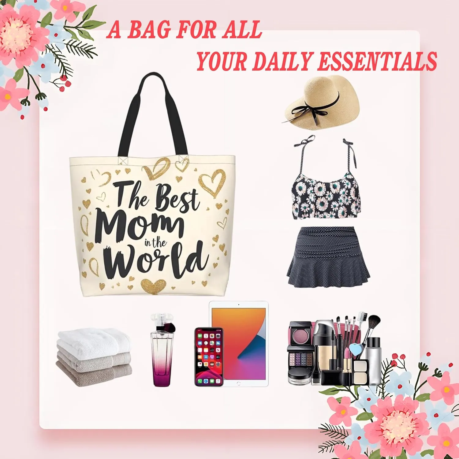 Mothers Day Tote Bag With Zipper Women Mom Bags Large Mama tote bag Reusable With Handles Mother Gifts