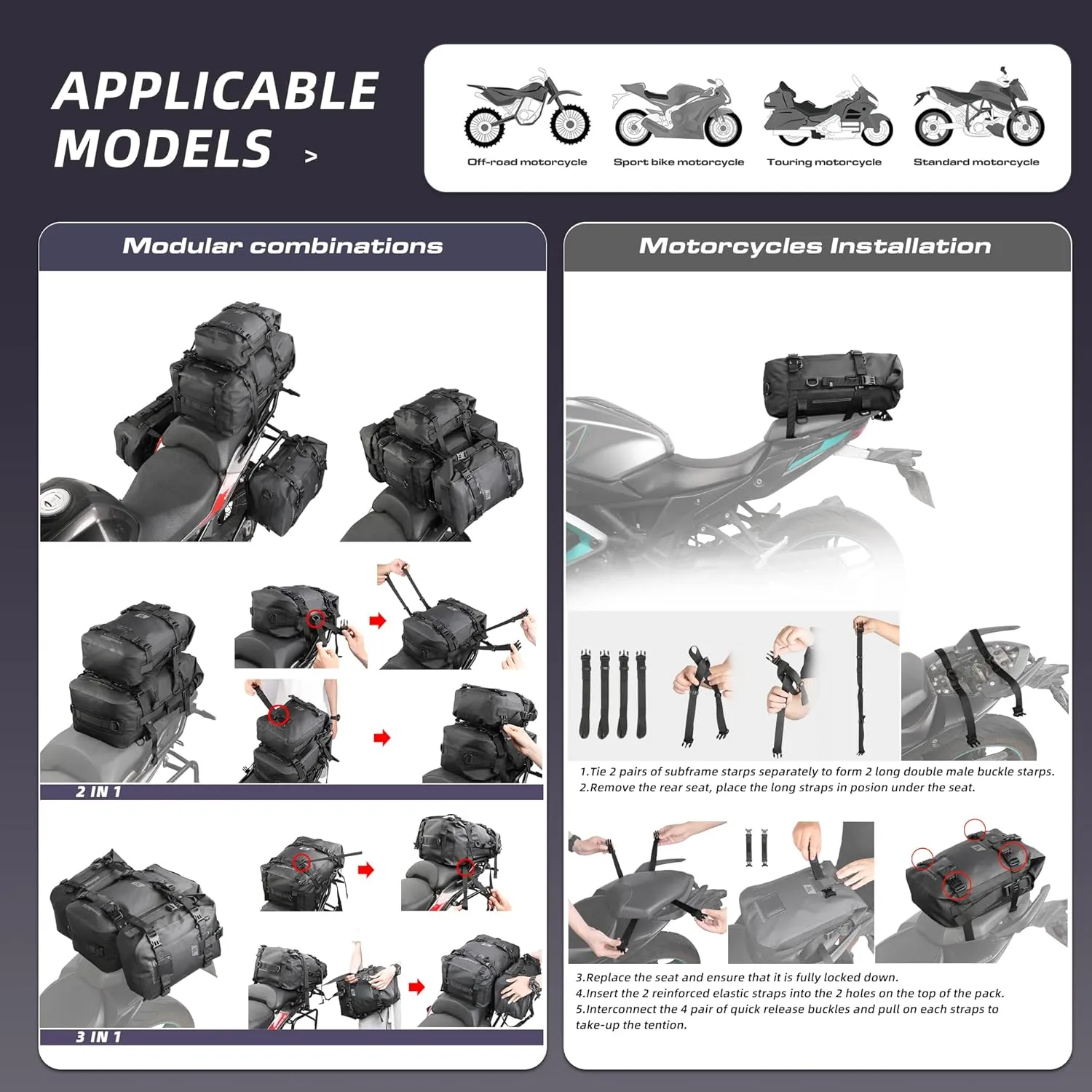 Motorcycle Tail Bag Waterproof Rear Rack Trunk Rhinowalk Motorcycle Seat Bag(Black, 15L)