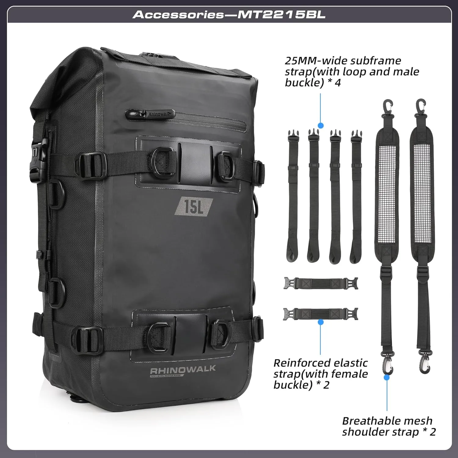 Motorcycle Tail Bag Waterproof Rear Rack Trunk Rhinowalk Motorcycle Seat Bag(Black, 15L)