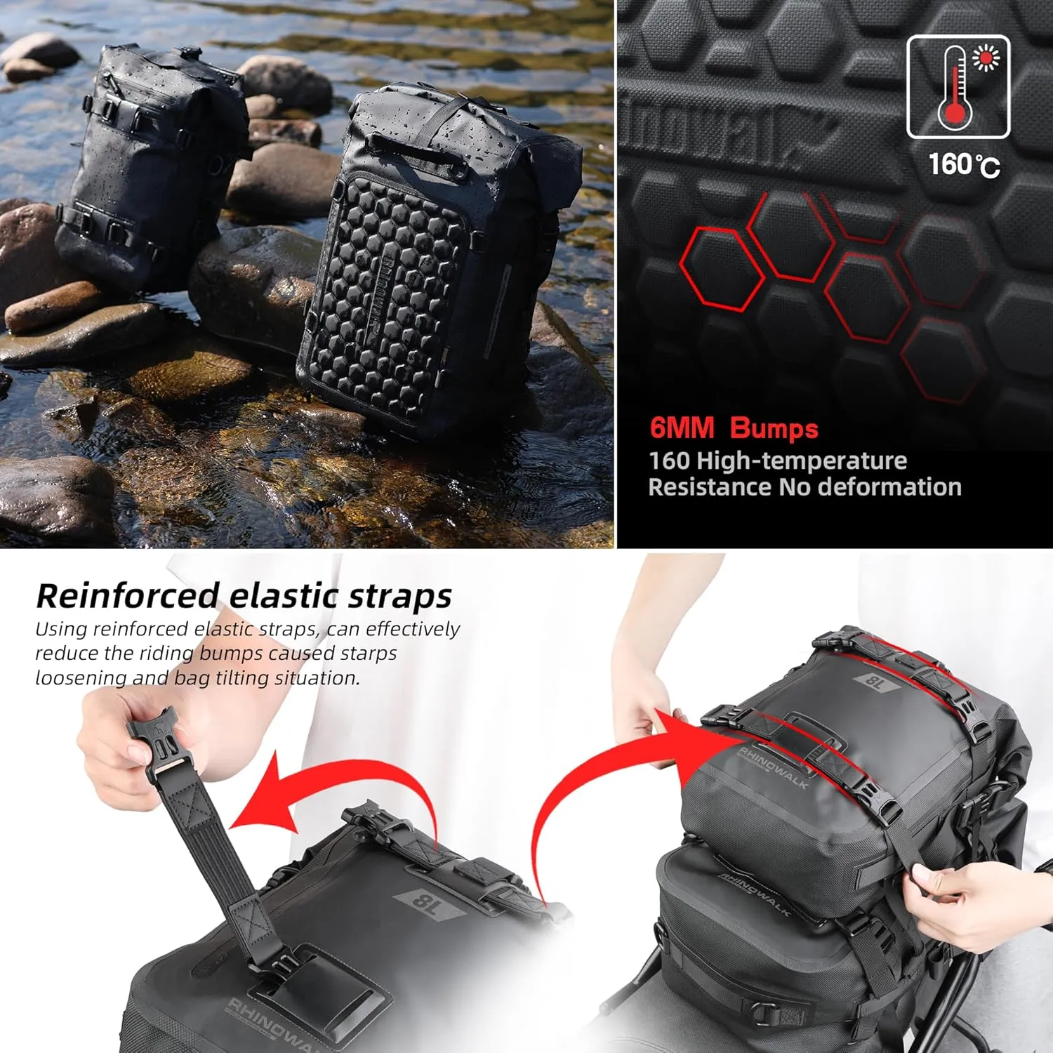 Motorcycle Tail Bag Waterproof Rear Rack Trunk Rhinowalk Motorcycle Seat Bag(Black, 15L)